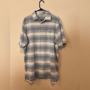 Peter Millar Men's Size Large Striped Short Sleeve Polo Shirt Gray/White